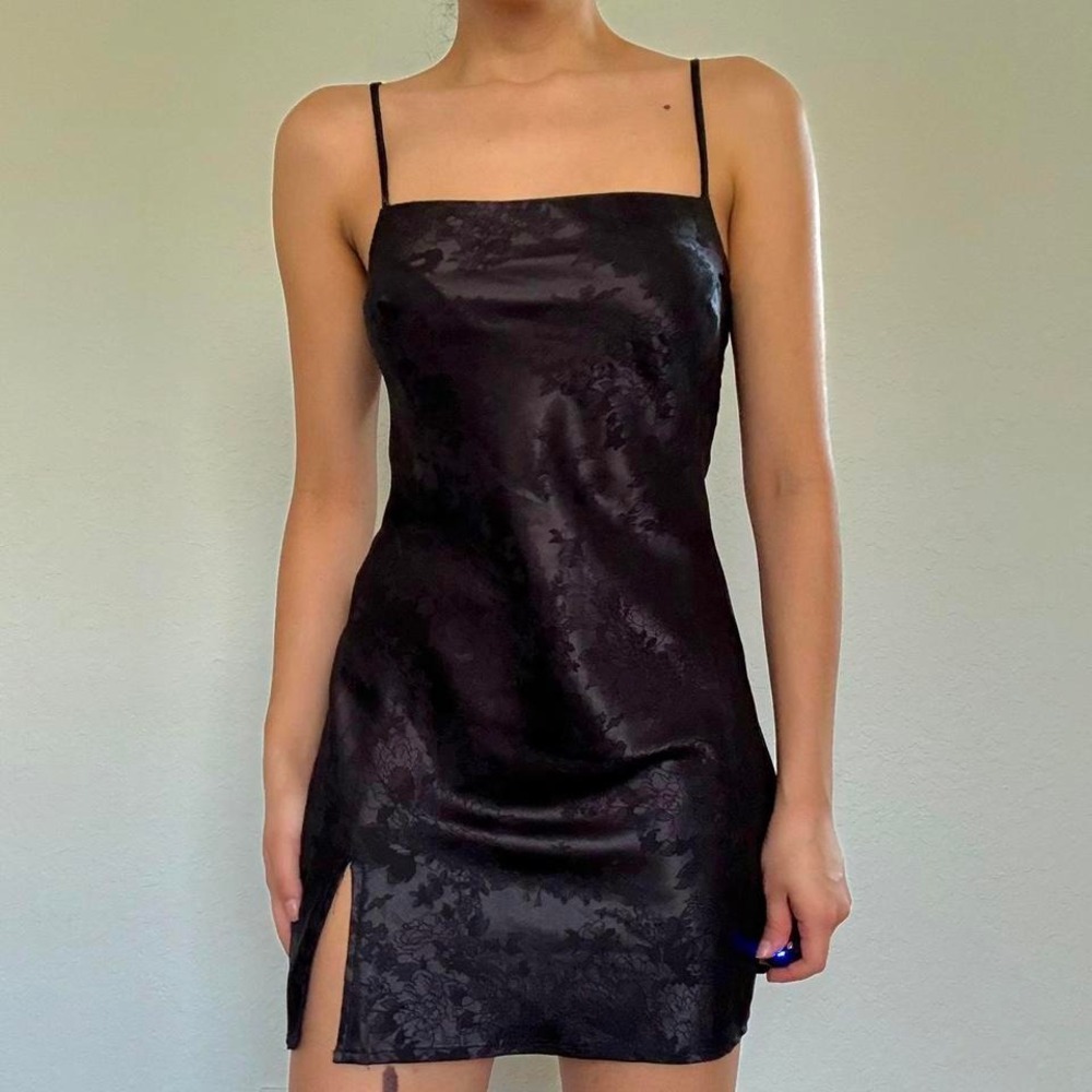 Black satin mini dress by Princess Polly